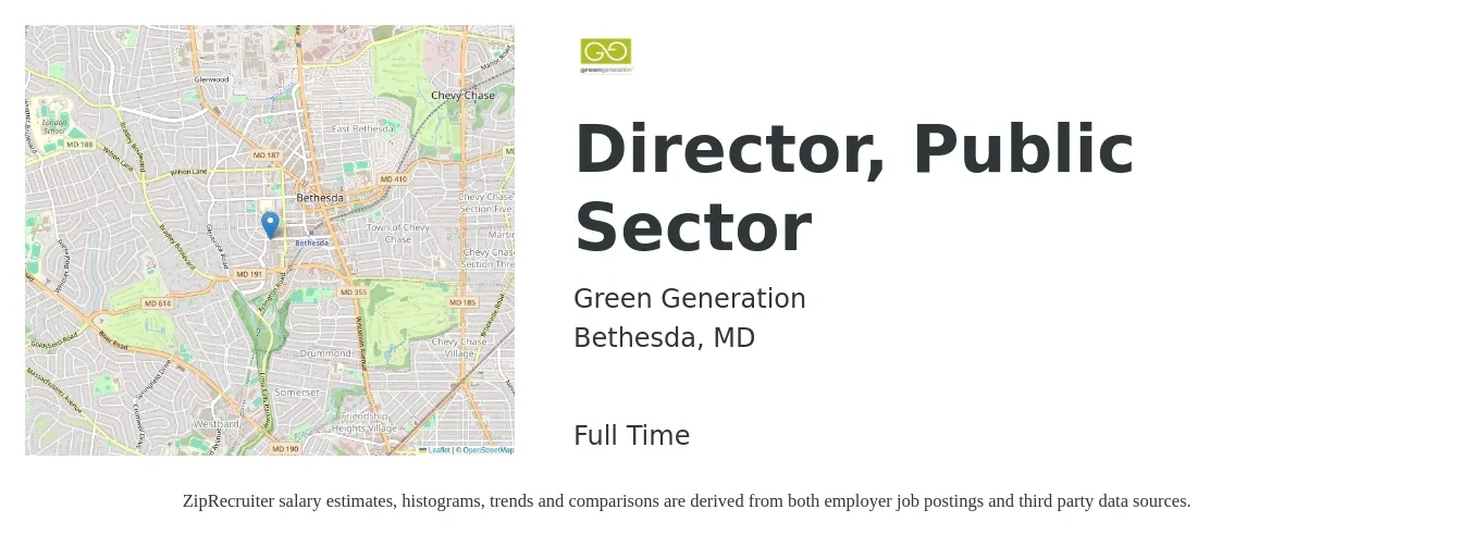 Green Generation job posting for a Director, Public Sector in Bethesda, MD with a map of Bethesda location.