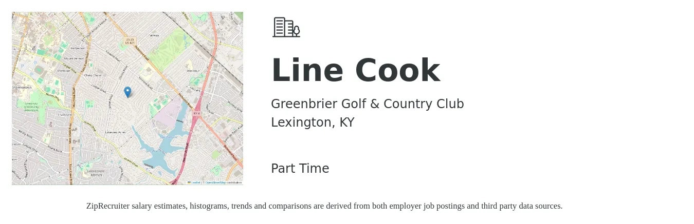 Greenbrier Golf & Country Club job posting for a Line Cook in Lexington, KY with a salary of $17 Hourly with a map of Lexington location.