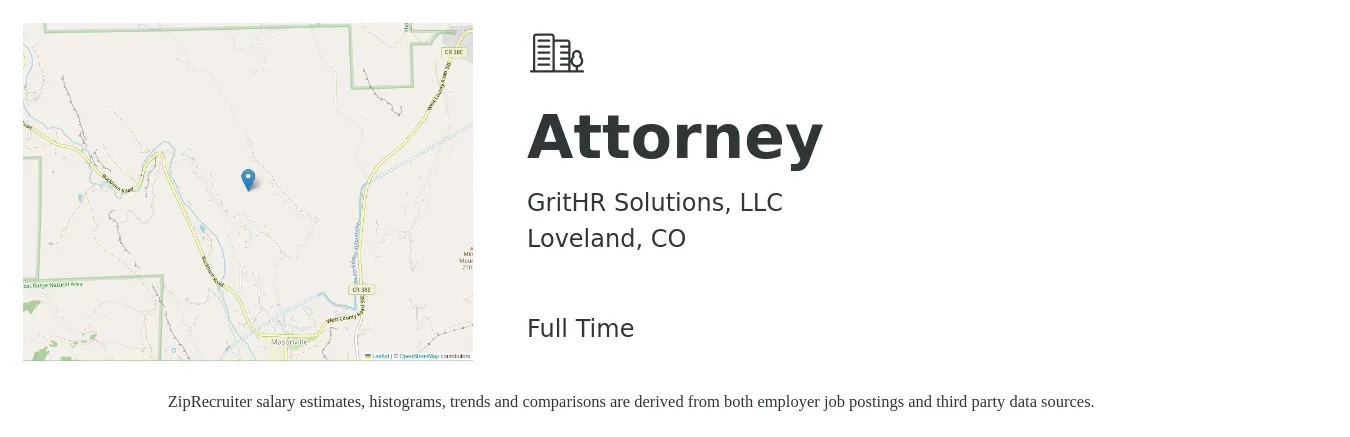 GritHR Solutions, LLC job posting for a Attorney in Loveland, CO with a salary of $86,800 to $134,800 Yearly with a map of Loveland location.