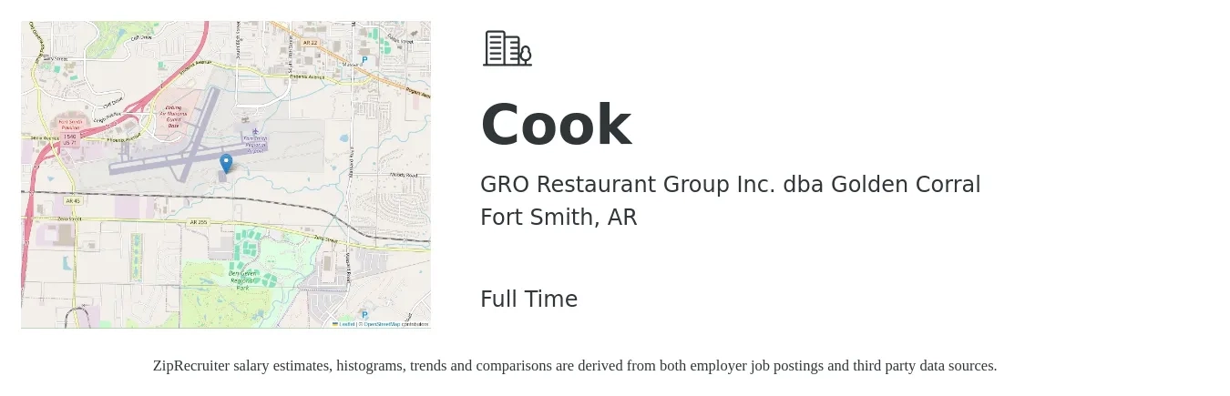 GRO Restaurant Group Inc. dba Golden Corral job posting for a Cook in Fort Smith, AR with a salary of $12 to $16 Hourly with a map of Fort Smith location.