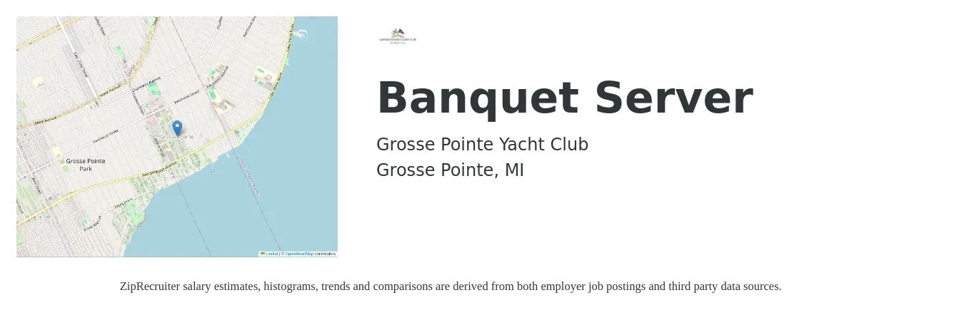 Grosse Pointe Yacht Club job posting for a Banquet Server in Grosse Pointe, MI with a salary of $14 to $17 Hourly with a map of Grosse Pointe location.