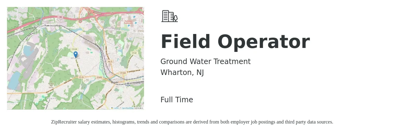 Ground Water Treatment job posting for a Field Operator in Wharton, NJ with a salary of $19 to $27 Hourly with a map of Wharton location.