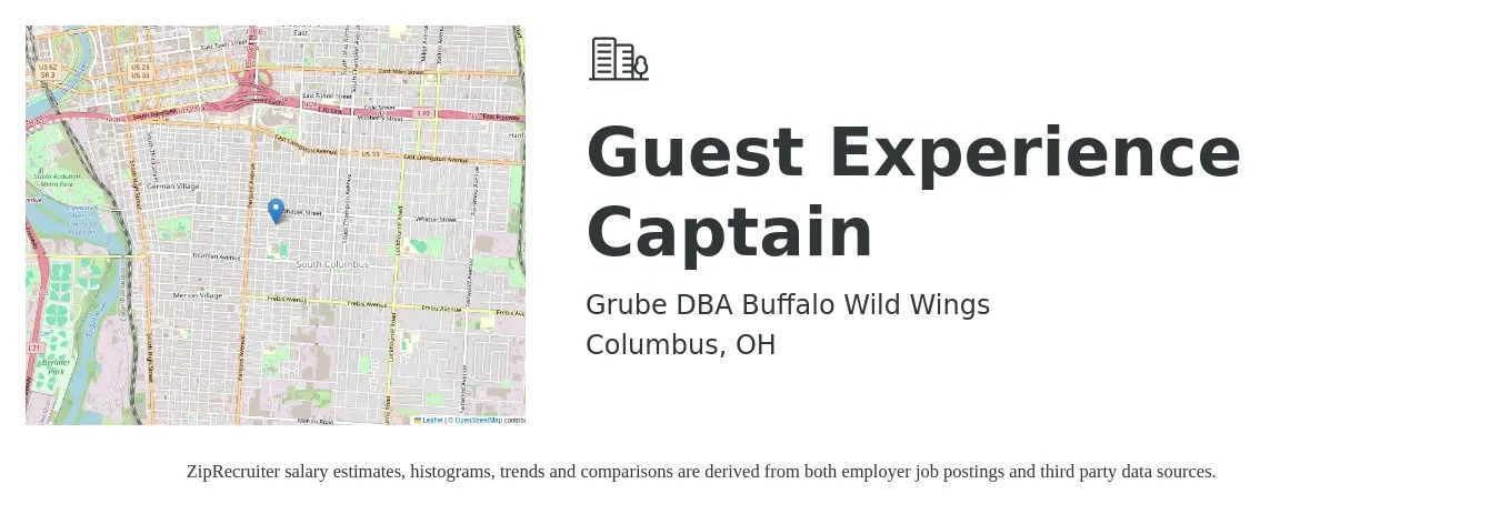 Grube DBA Buffalo Wild Wings job posting for a Guest Experience Captain in Columbus, OH with a map of Columbus location.