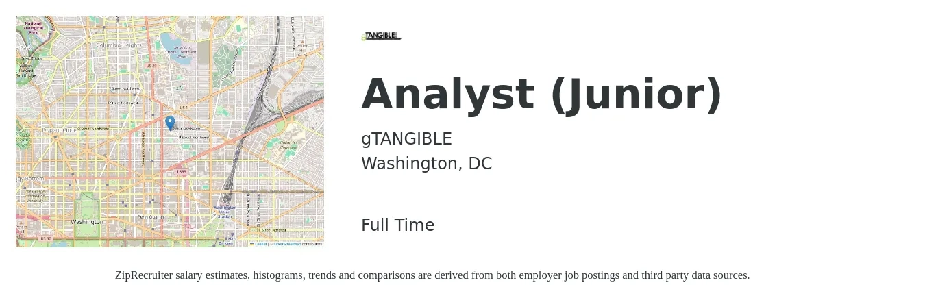 gTANGIBLE job posting for a Analyst (Junior) in Washington, DC with a salary of $27 to $42 Hourly with a map of Washington location.