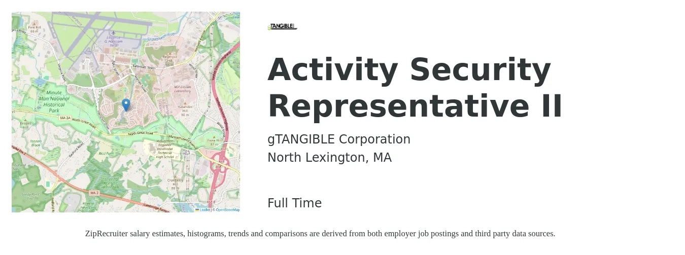 gTANGIBLE Corporation job posting for a Activity Security Representative II in North Lexington, MA with a salary of $19 to $22 Hourly with a map of North Lexington location.