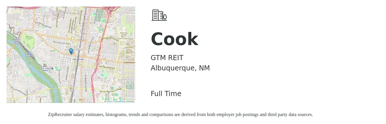 GTM REIT job posting for a Cook in Albuquerque, NM with a salary of $14 to $18 Hourly with a map of Albuquerque location.