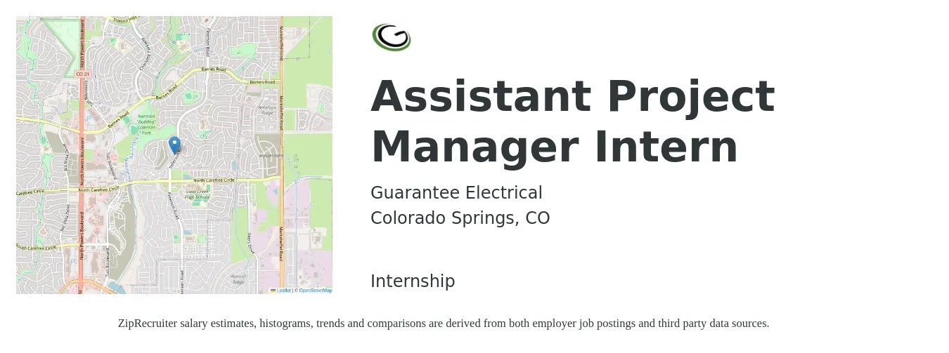 Guarantee Electrical job posting for a Assistant Project Manager Intern in Colorado Springs, CO with a salary of $20 Hourly with a map of Colorado Springs location.