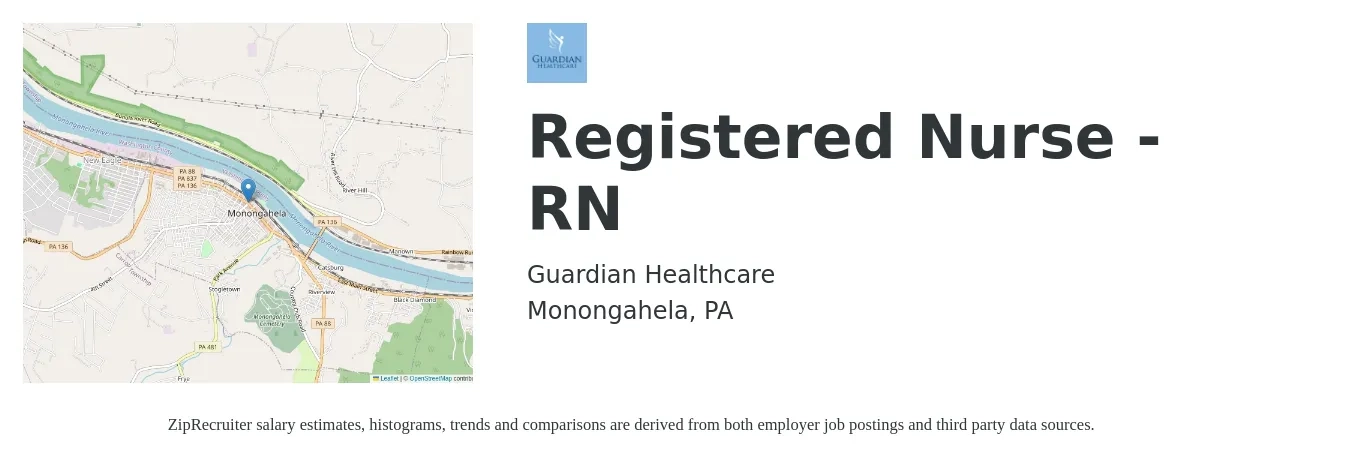 Guardian Healthcare job posting for a Registered Nurse - RN in Monongahela, PA with a salary of $32 to $51 Hourly with a map of Monongahela location.