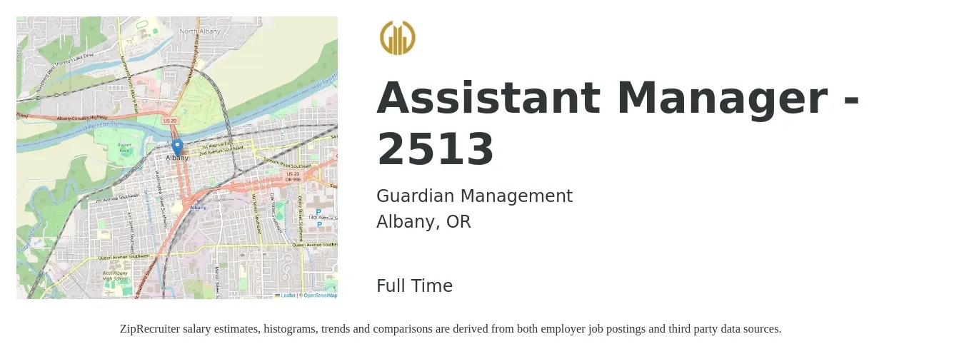 Guardian Management job posting for a Assistant Manager - 2513 in Albany, OR with a salary of $18 to $22 Hourly with a map of Albany location.