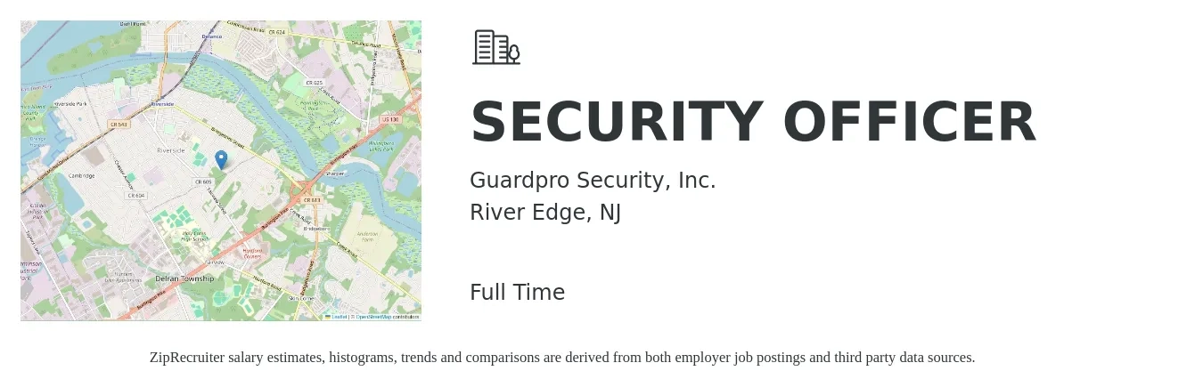 Guardpro Security, Inc. job posting for a SECURITY OFFICER in River Edge, NJ with a salary of $16 to $19 Hourly with a map of River Edge location.