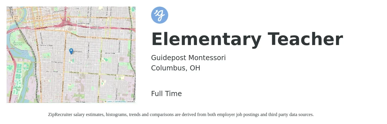 Guidepost Montessori job posting for a Elementary Teacher in Columbus, OH with a salary of $43,000 to $58,000 Yearly with a map of Columbus location.