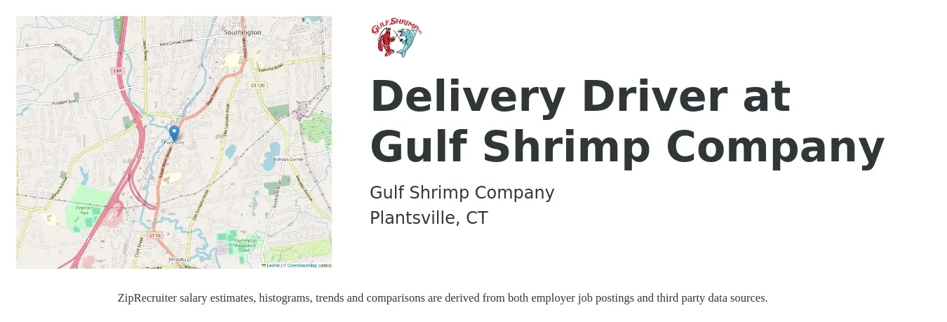 Gulf Shrimp Company job posting for a Delivery Driver at Gulf Shrimp Company in Plantsville, CT with a salary of $17 to $21 Hourly with a map of Plantsville location.