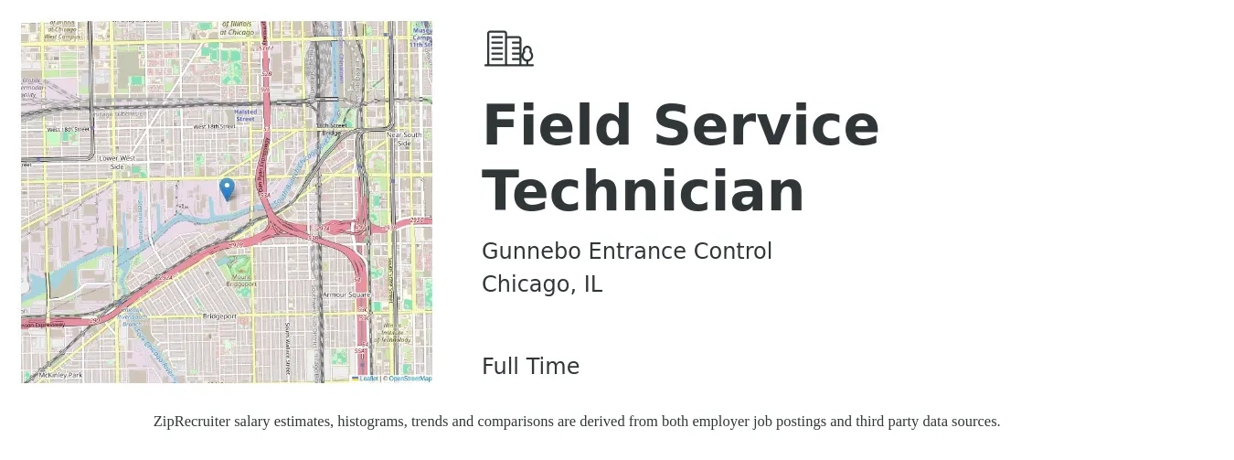 Gunnebo Entrance Control job posting for a Field Service Technician in Chicago, IL with a salary of $20 to $31 Hourly with a map of Chicago location.