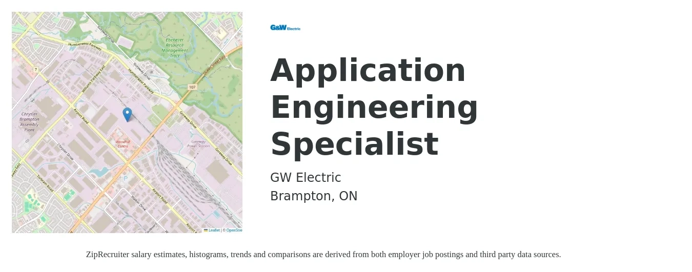 G&W Electric Co job posting for a Application Engineering Specialist in Brampton, ON with a map of Brampton location.
