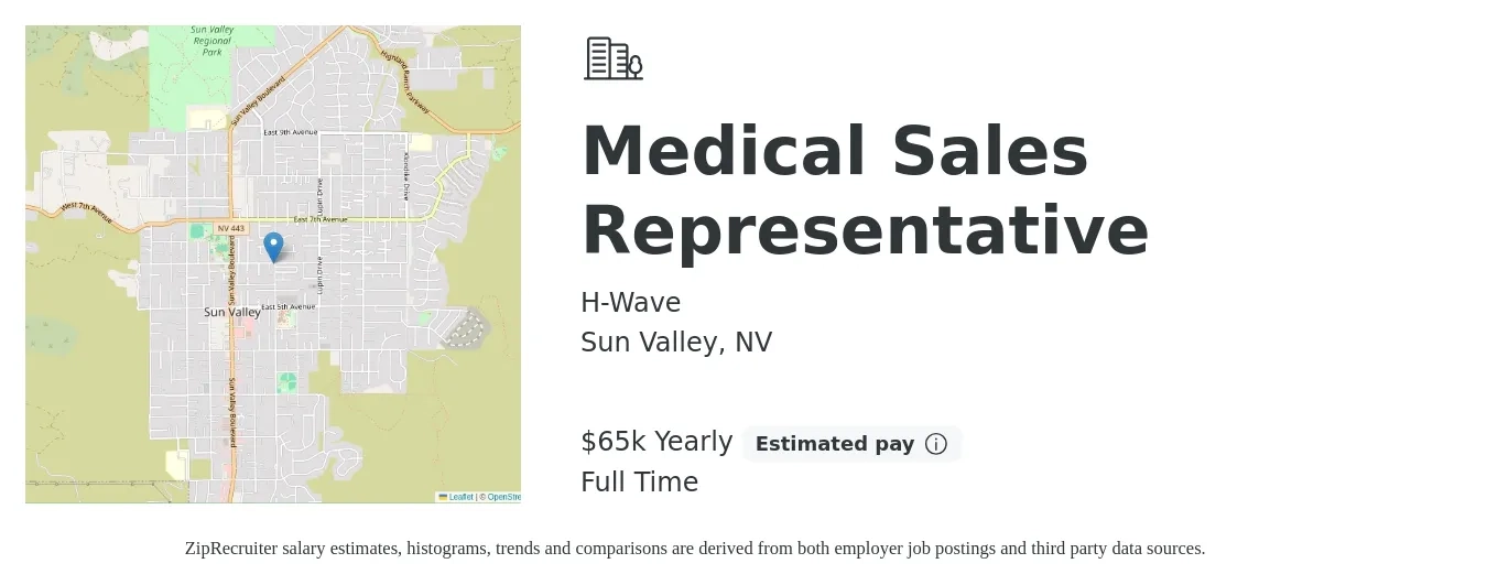 H-Wave job posting for a Medical Sales Representative in Sun Valley, NV with a salary of $65,000 Yearly with a map of Sun Valley location.