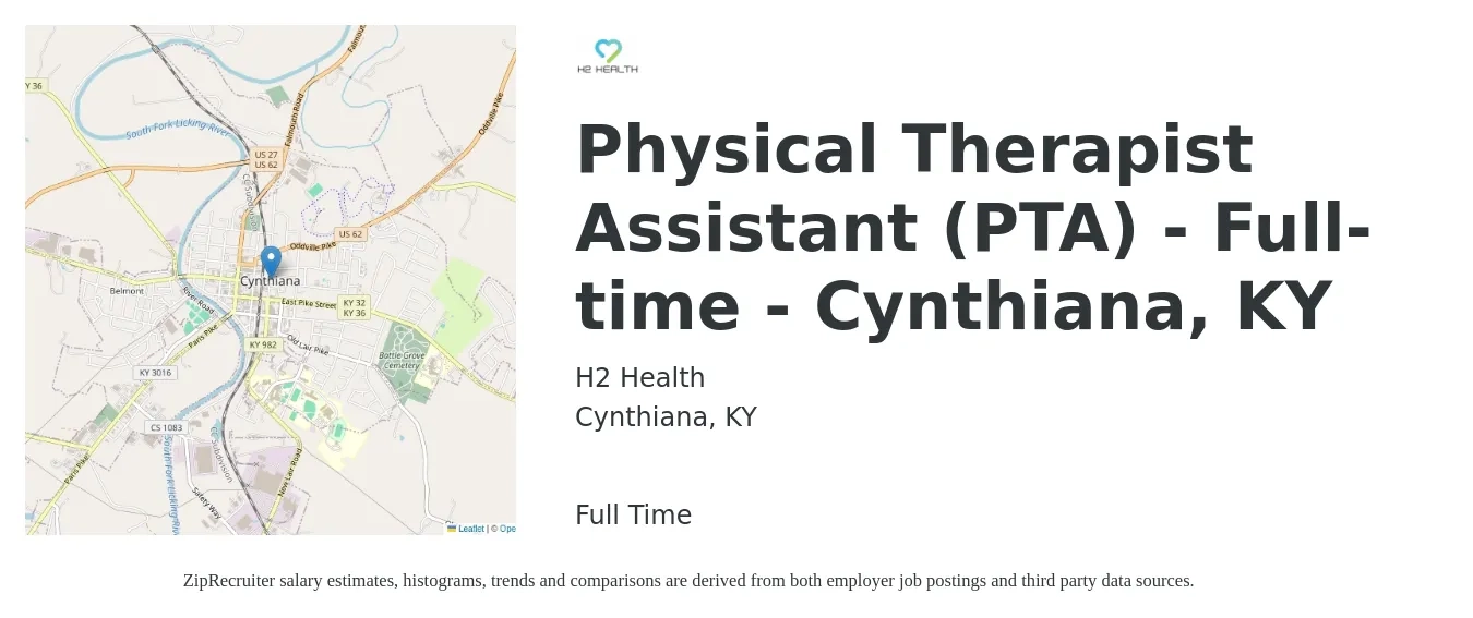 H2 Health job posting for a Physical Therapist Assistant (PTA) - Full-time - Cynthiana, KY in Cynthiana, KY with a salary of $26 to $34 Hourly with a map of Cynthiana location.