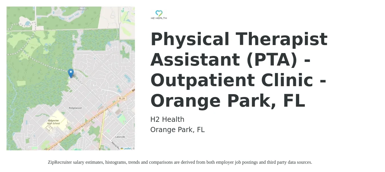 H2 Health job posting for a Physical Therapist Assistant (PTA) - Outpatient Clinic - Orange Park, FL in Orange Park, FL with a salary of $23 to $31 Hourly with a map of Orange Park location.