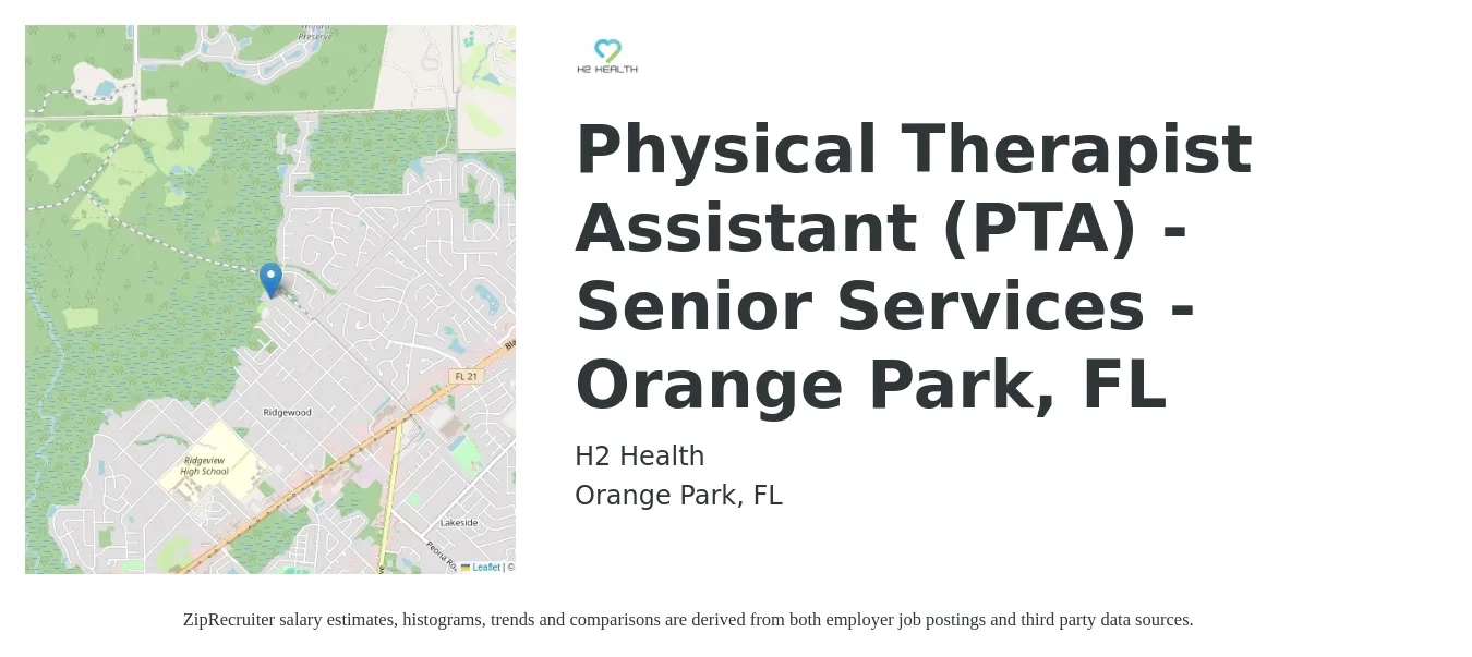 H2 Health job posting for a Physical Therapist Assistant (PTA) - Senior Services - Orange Park, FL in Orange Park, FL with a salary of $23 to $31 Hourly with a map of Orange Park location.