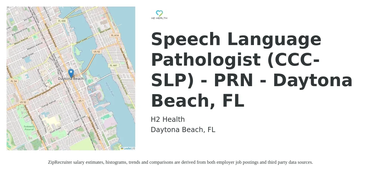 H2 Health job posting for a Speech Language Pathologist (CCC-SLP) - PRN - Daytona Beach, FL in Daytona Beach, FL with a salary of $36 to $52 Hourly with a map of Daytona Beach location.