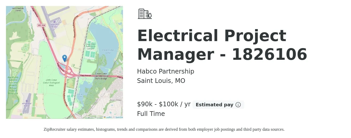 Habco Partnership job posting for a Electrical Project Manager - 1826106 in Saint Louis, MO with a salary of $90,000 to $100,000 Yearly with a map of Saint Louis location.
