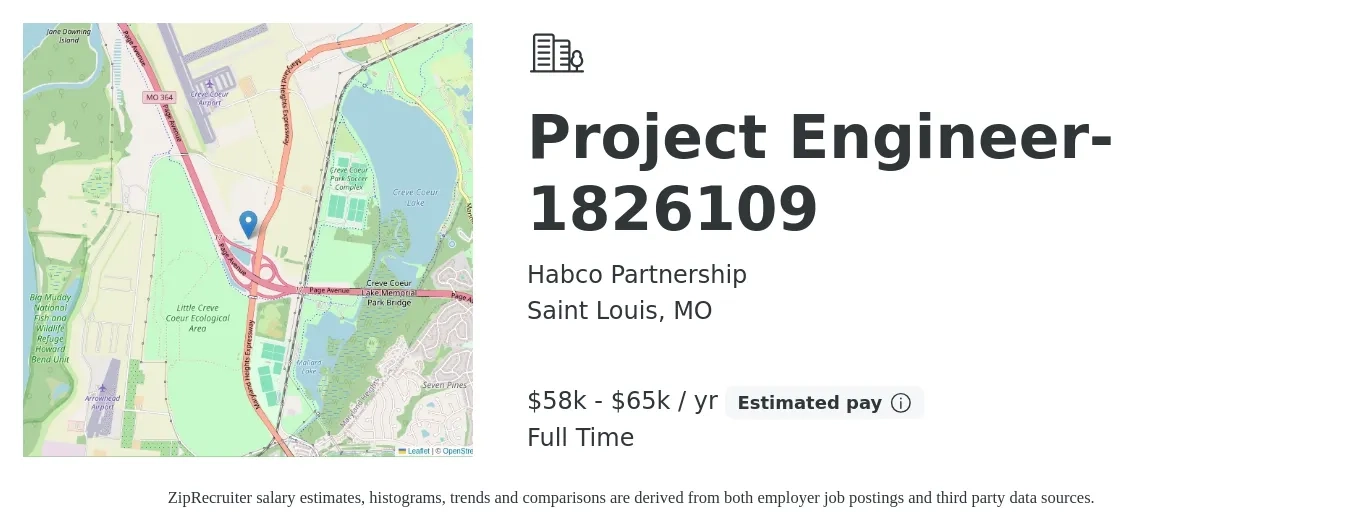 Habco Partnership job posting for a Project Engineer- 1826109 in Saint Louis, MO with a salary of $58,000 to $65,000 Yearly with a map of Saint Louis location.