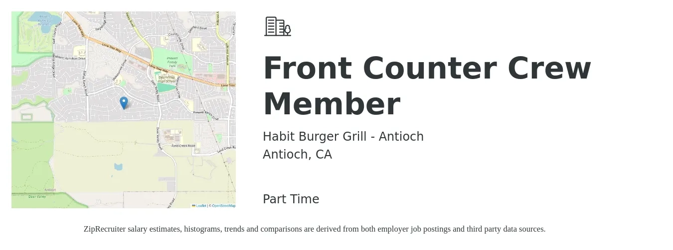 Habit Burger Grill - Antioch job posting for a Front Counter Crew Member in Antioch, CA with a salary of $14 to $18 Hourly with a map of Antioch location.