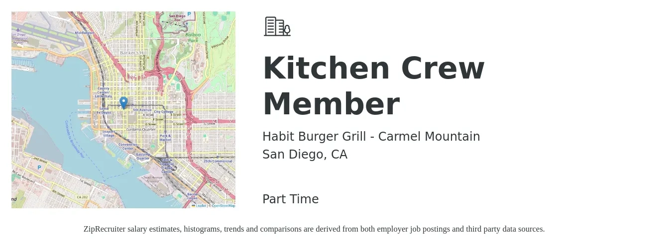 Habit Burger Grill - Carmel Mountain job posting for a Kitchen Crew Member in San Diego, CA with a salary of $13 to $17 Hourly with a map of San Diego location.