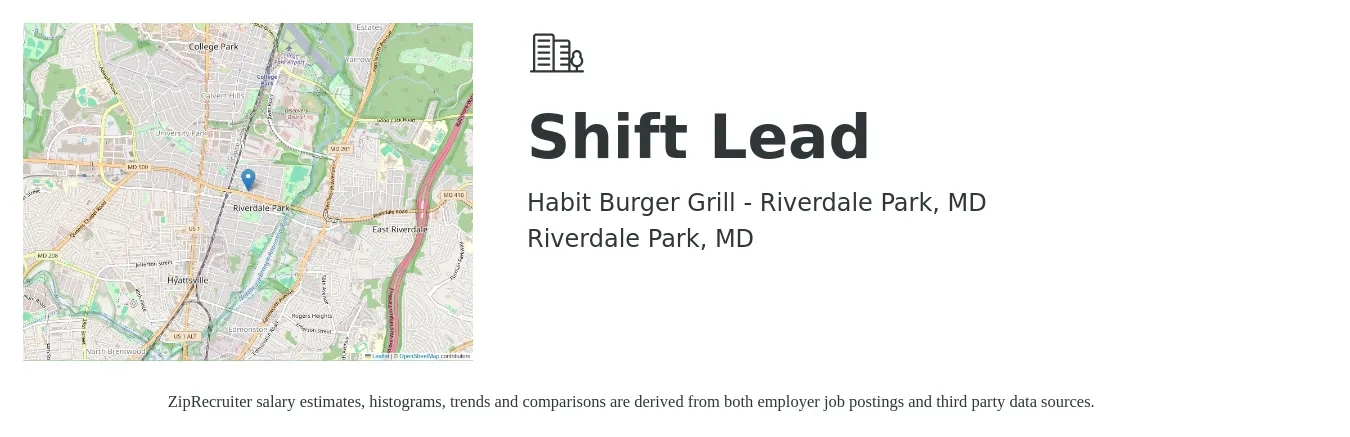 Habit Burger Grill - Riverdale Park, MD job posting for a Shift Lead in Riverdale Park, MD with a salary of $14 to $17 Hourly with a map of Riverdale Park location.