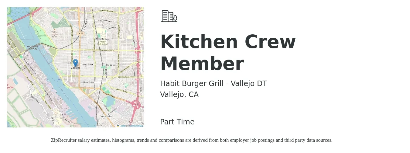 Habit Burger Grill - Vallejo DT job posting for a Kitchen Crew Member in Vallejo, CA with a salary of $13 to $17 Hourly with a map of Vallejo location.