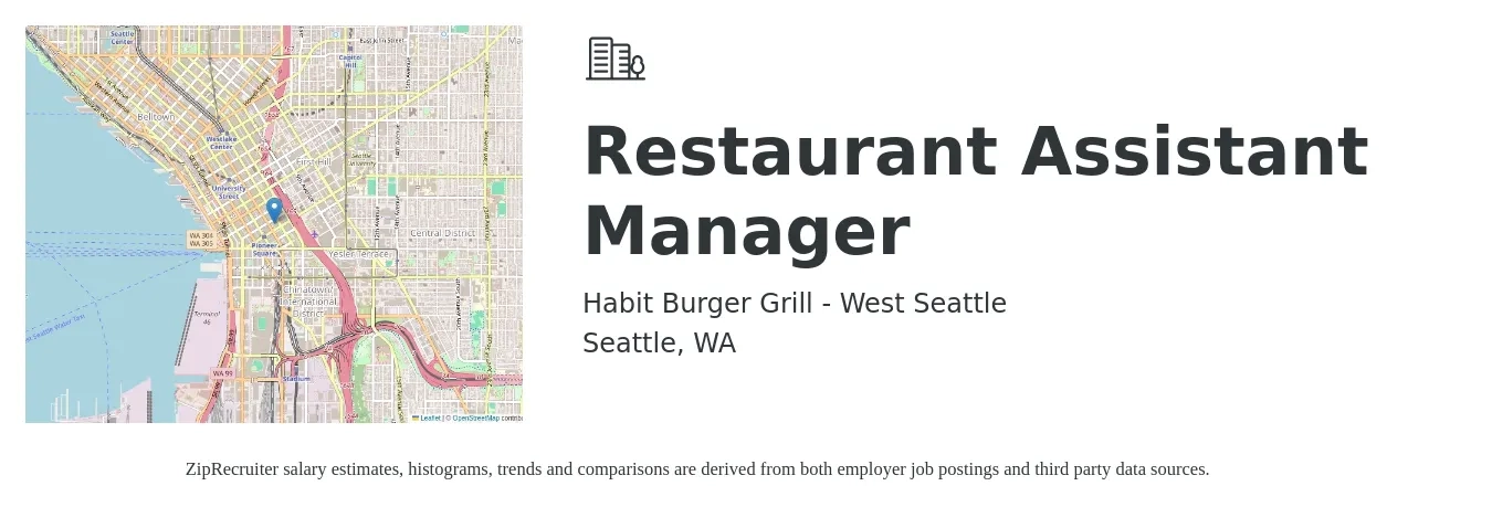 Habit Burger Grill - West Seattle job posting for a Restaurant Assistant Manager in Seattle, WA with a salary of $19 to $28 Hourly with a map of Seattle location.