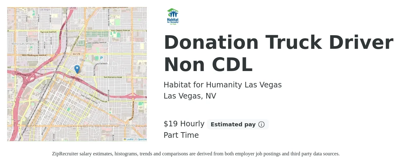 Habitat for Humanity Las Vegas job posting for a Donation Truck Driver Non CDL in Las Vegas, NV with a salary of $20 Hourly with a map of Las Vegas location.