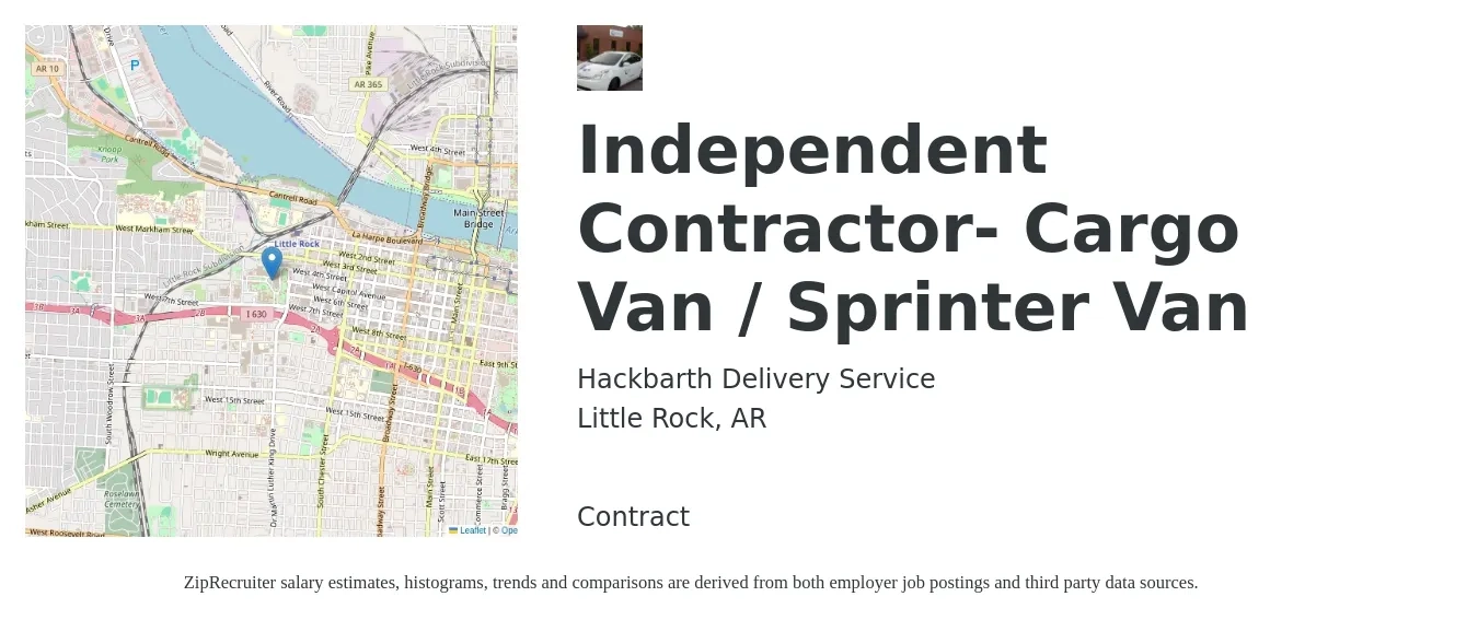 Hackbarth Delivery Service job posting for a Independent Contractor- Cargo Van / Sprinter Van in Little Rock, AR with a salary of $500 Weekly with a map of Little Rock location.