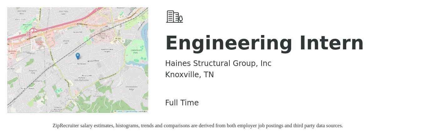 Haines Structural Group, Inc job posting for a Engineering Intern in Knoxville, TN with a salary of $16 to $21 Hourly with a map of Knoxville location.