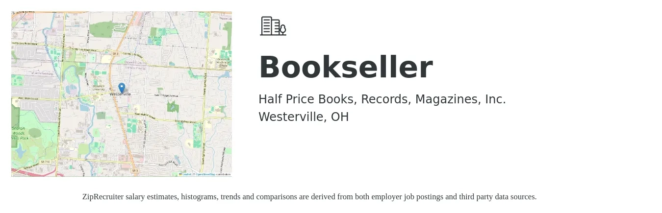 Half Price Books, Records, Magazines, Inc. job posting for a Bookseller in Westerville, OH with a salary of $17 to $18 Hourly with a map of Westerville location.