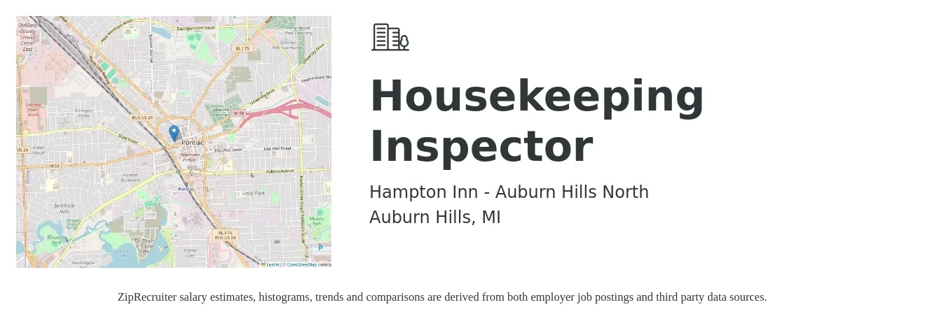 Hampton Inn - Auburn Hills North job posting for a Housekeeping Inspector in Auburn Hills, MI with a salary of $14 to $17 Hourly with a map of Auburn Hills location.