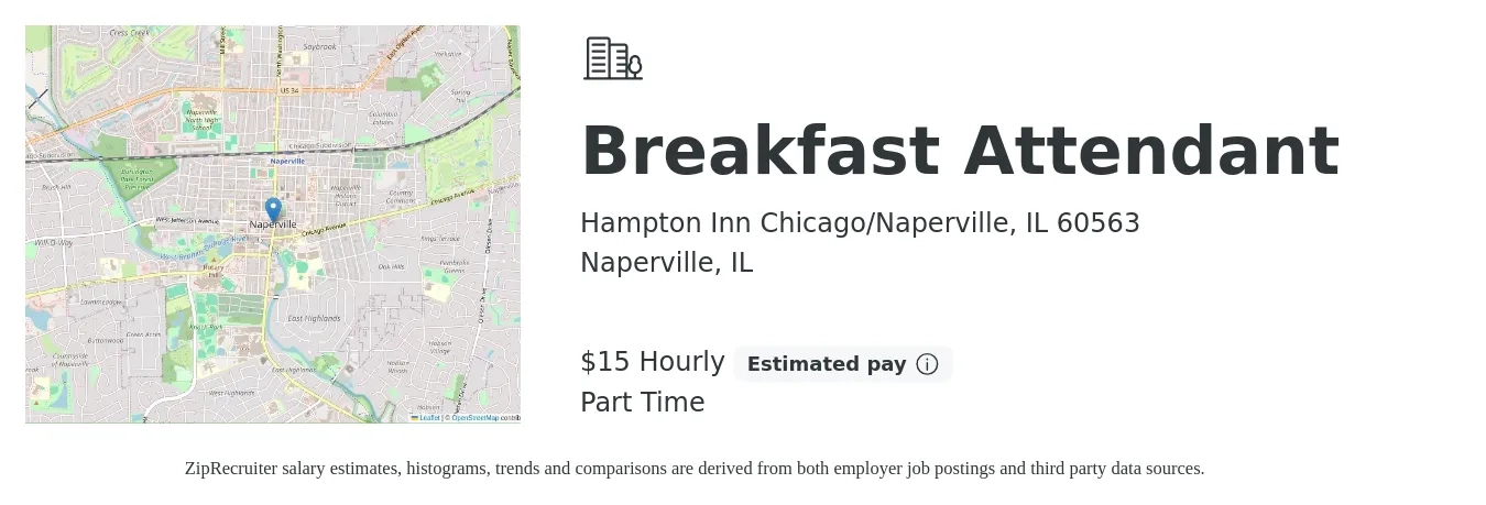 Hampton Inn Chicago/Naperville, IL 60563 job posting for a Breakfast Attendant in Naperville, IL with a salary of $16 Hourly with a map of Naperville location.