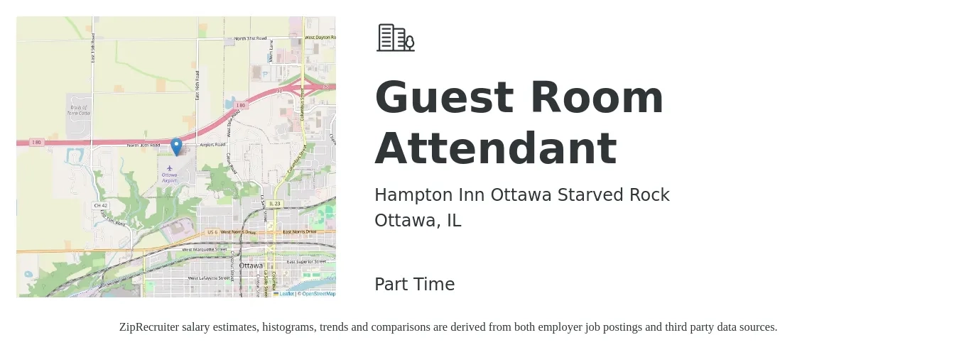Hampton Inn Ottawa Starved Rock job posting for a Guest Room Attendant in Ottawa, IL with a salary of $14 to $17 Hourly with a map of Ottawa location.
