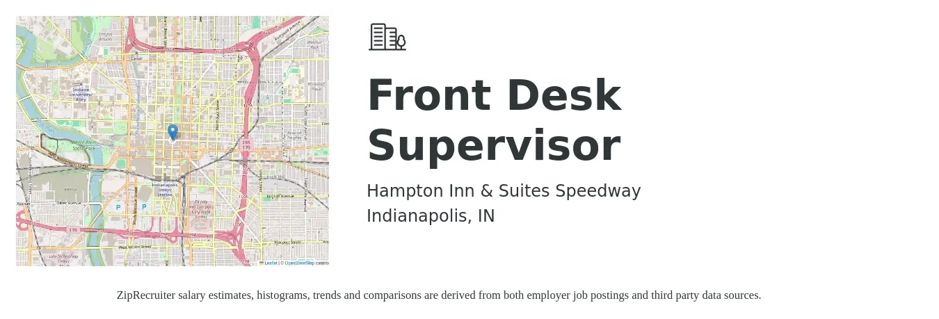 Hampton Inn & Suites Speedway job posting for a Front Desk Supervisor in Indianapolis, IN with a salary of $16 to $21 Hourly with a map of Indianapolis location.