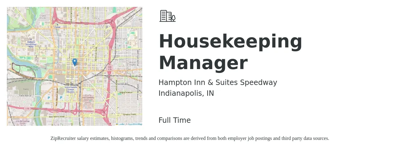 Hampton Inn & Suites Speedway job posting for a Housekeeping Manager in Indianapolis, IN with a salary of $16 to $23 Hourly with a map of Indianapolis location.