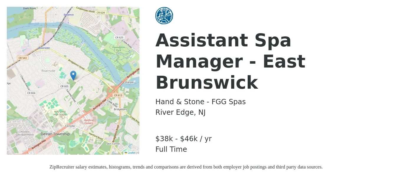 Hand & Stone - FGG Spas job posting for a Assistant Spa Manager - East Brunswick in River Edge, NJ with a salary of $18 to $22 Hourly with a map of River Edge location.