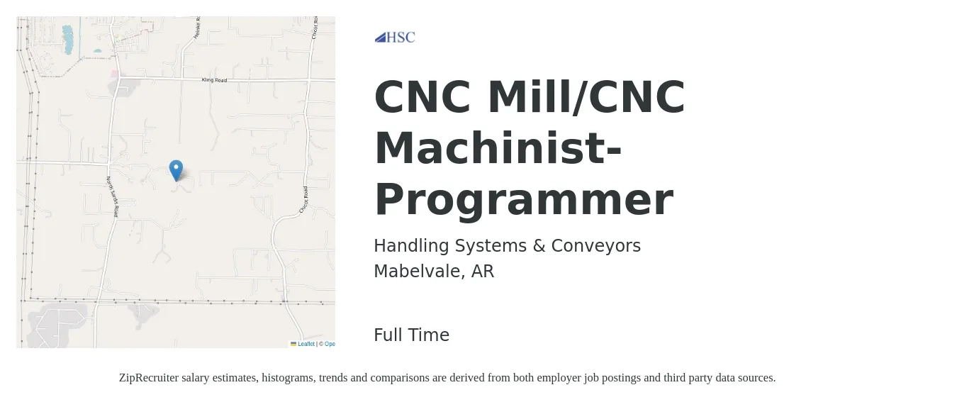 Handling Systems & Conveyors job posting for a CNC Mill/CNC Machinist-Programmer in Mabelvale, AR with a salary of $24 to $34 Hourly with a map of Mabelvale location.