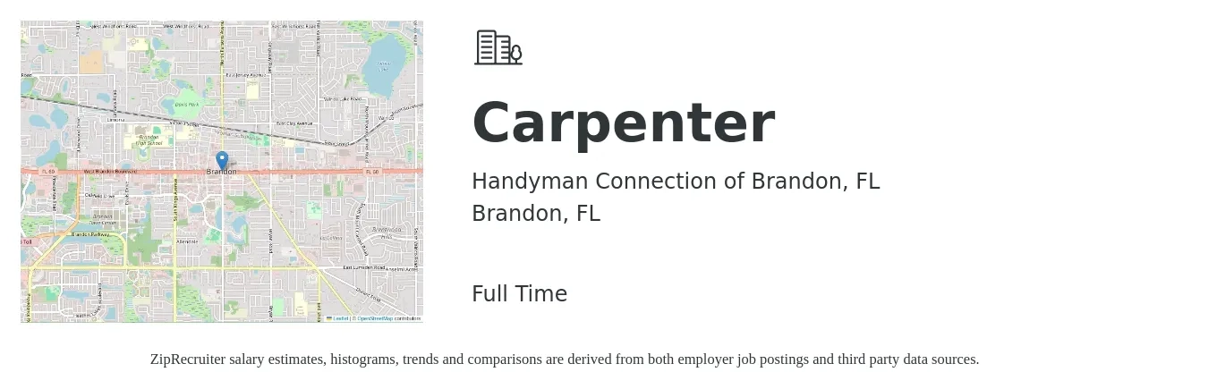 Handyman Connection of Brandon, FL job posting for a Carpenter in Brandon, FL with a salary of $800 to $1,200 Weekly with a map of Brandon location.