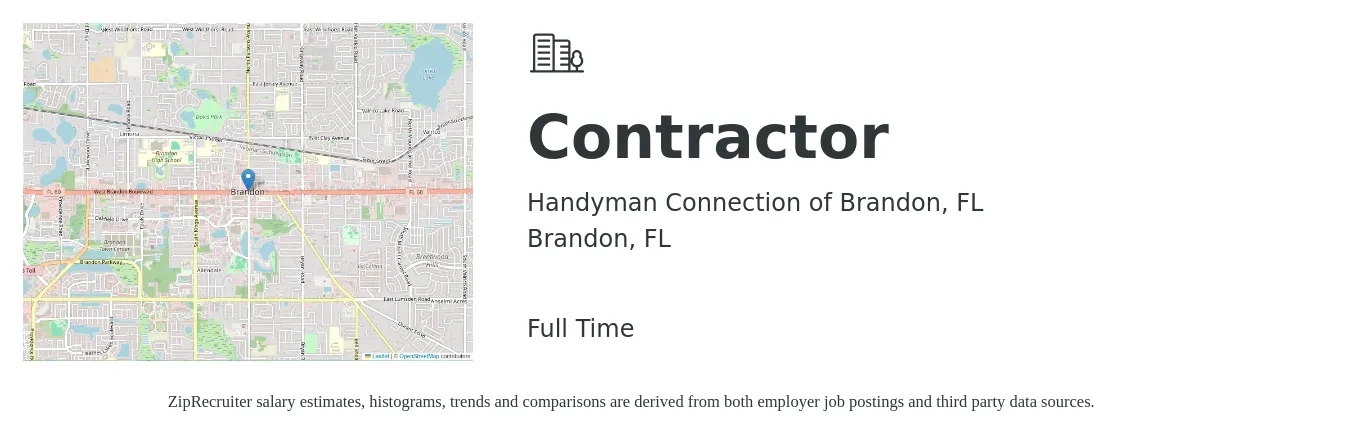 Handyman Connection of Brandon, FL job posting for a Contractor in Brandon, FL with a salary of $800 to $1,200 Weekly with a map of Brandon location.