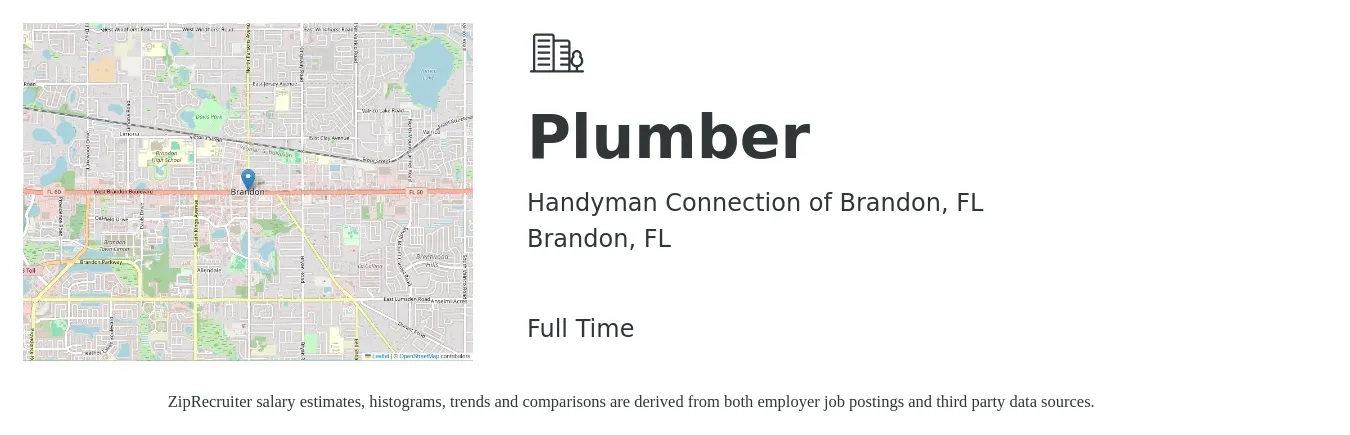 Handyman Connection of Brandon, FL job posting for a Plumber in Brandon, FL with a salary of $800 to $1,200 Weekly with a map of Brandon location.