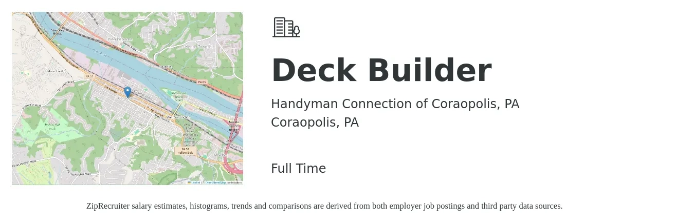 Handyman Connection of Coraopolis, PA job posting for a Deck Builder in Coraopolis, PA with a salary of $800 to $2,000 Weekly with a map of Coraopolis location.