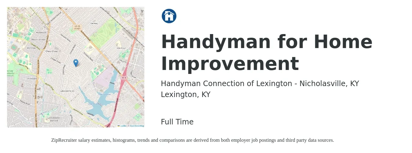 Handyman Connection of Lexington - Nicholasville, KY job posting for a Handyman for Home Improvement in Lexington, KY with a salary of $35 Hourly with a map of Lexington location.