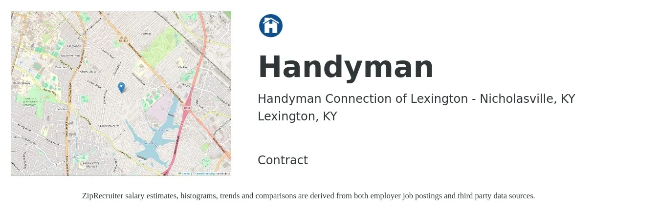 Handyman Connection of Lexington - Nicholasville, KY job posting for a Handyman in Lexington, KY with a salary of $1,000 Weekly with a map of Lexington location.