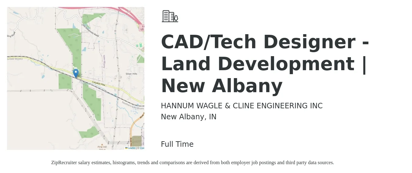 HANNUM WAGLE & CLINE ENGINEERING INC job posting for a CAD/Tech Designer - Land Development | New Albany in New Albany, IN with a salary of $59,300 to $87,500 Yearly with a map of New Albany location.