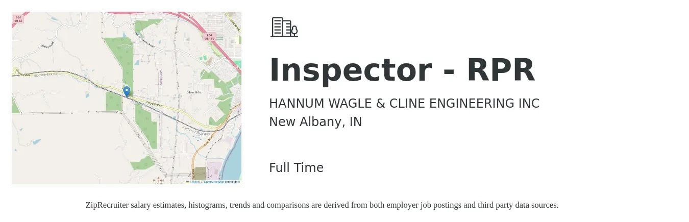 HANNUM WAGLE & CLINE ENGINEERING INC job posting for a Inspector - RPR in New Albany, IN with a salary of $45,800 to $72,200 Yearly with a map of New Albany location.