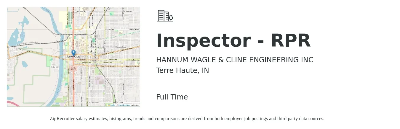 HANNUM WAGLE & CLINE ENGINEERING INC job posting for a Inspector - RPR in Terre Haute, IN with a salary of $47,100 to $74,200 Yearly with a map of Terre Haute location.